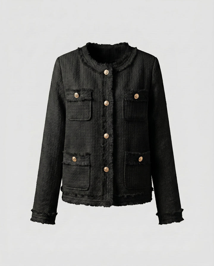 Dam festive tweed jacka med fickor och guldknappar