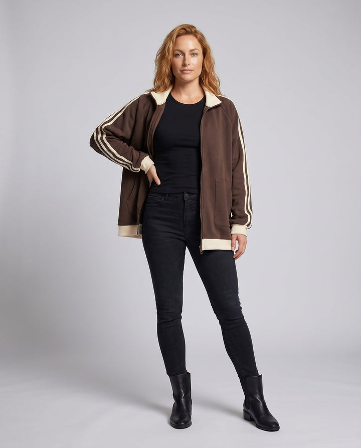 Dam Sportig Oversize Jacka med Huva och Stripes