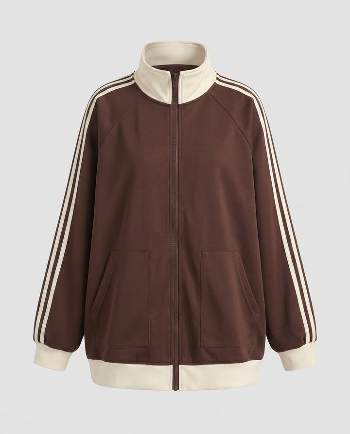 Dam Sportig Oversize Jacka med Huva och Stripes