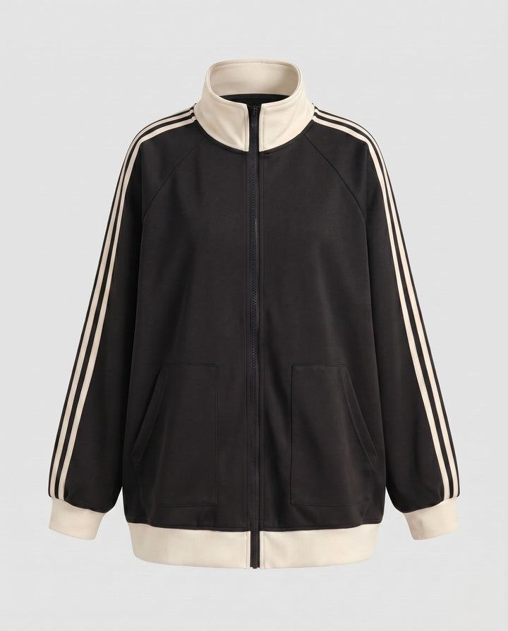 Dam Sportig Oversize Jacka med Huva och Stripes