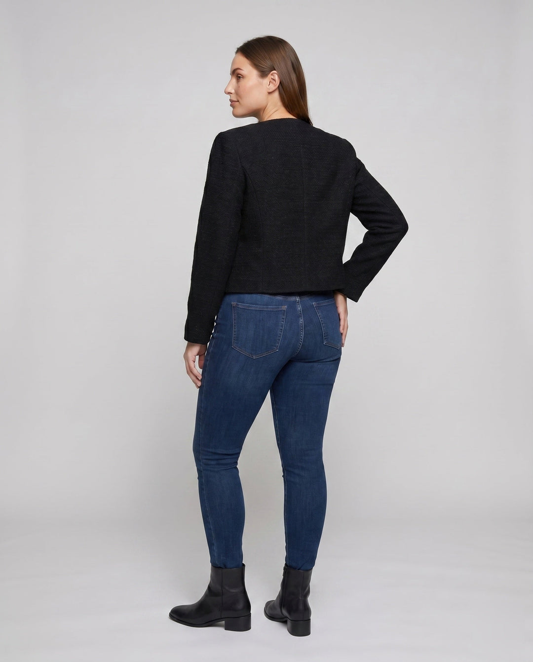 Dam Structured Boucléjacka med Golden Knappar och Fickor