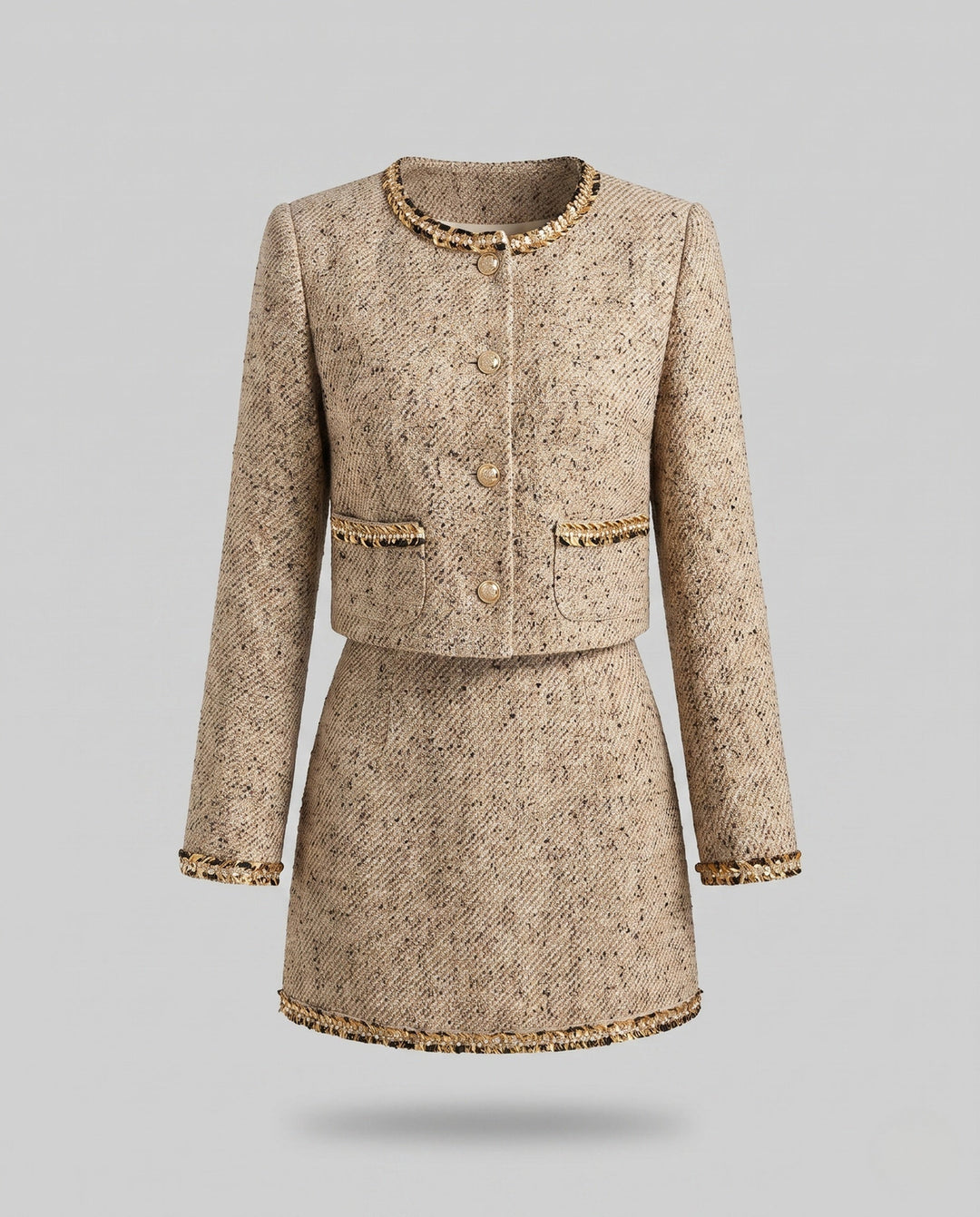 Dam Elegant och Stilren Tweed Jacka med Matching Skirt