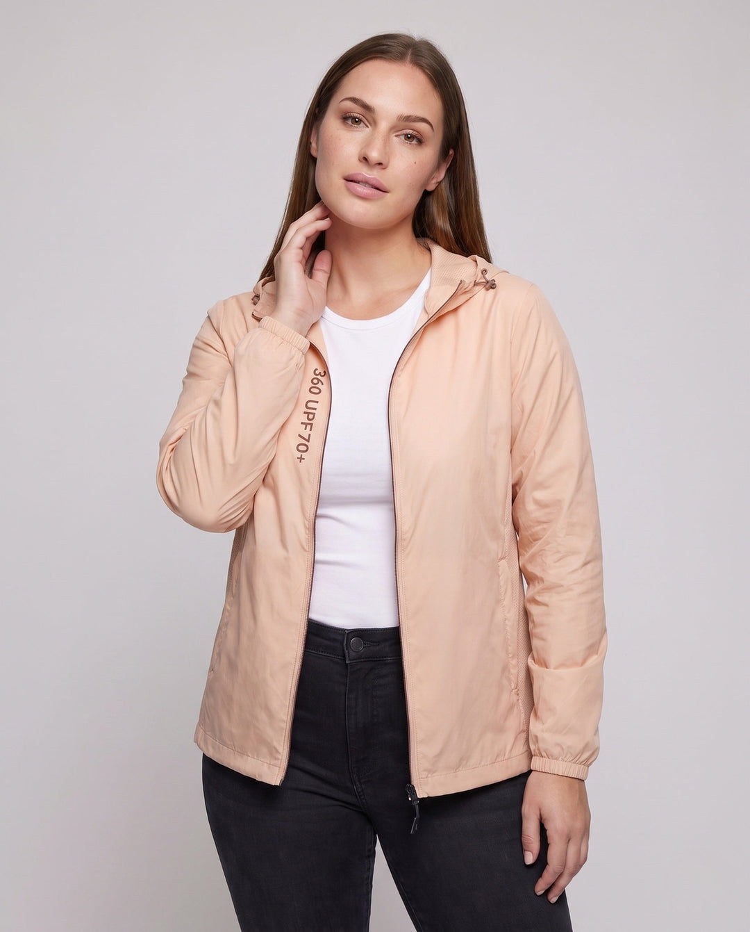 Dam lätt UV-skydd jacka med justerbar huva design