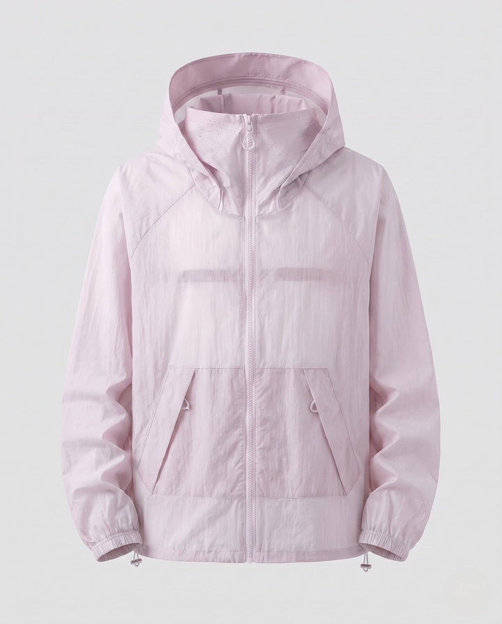 Dam Lätt Vindjacka med Adjustable Huva Design och Sidofickor