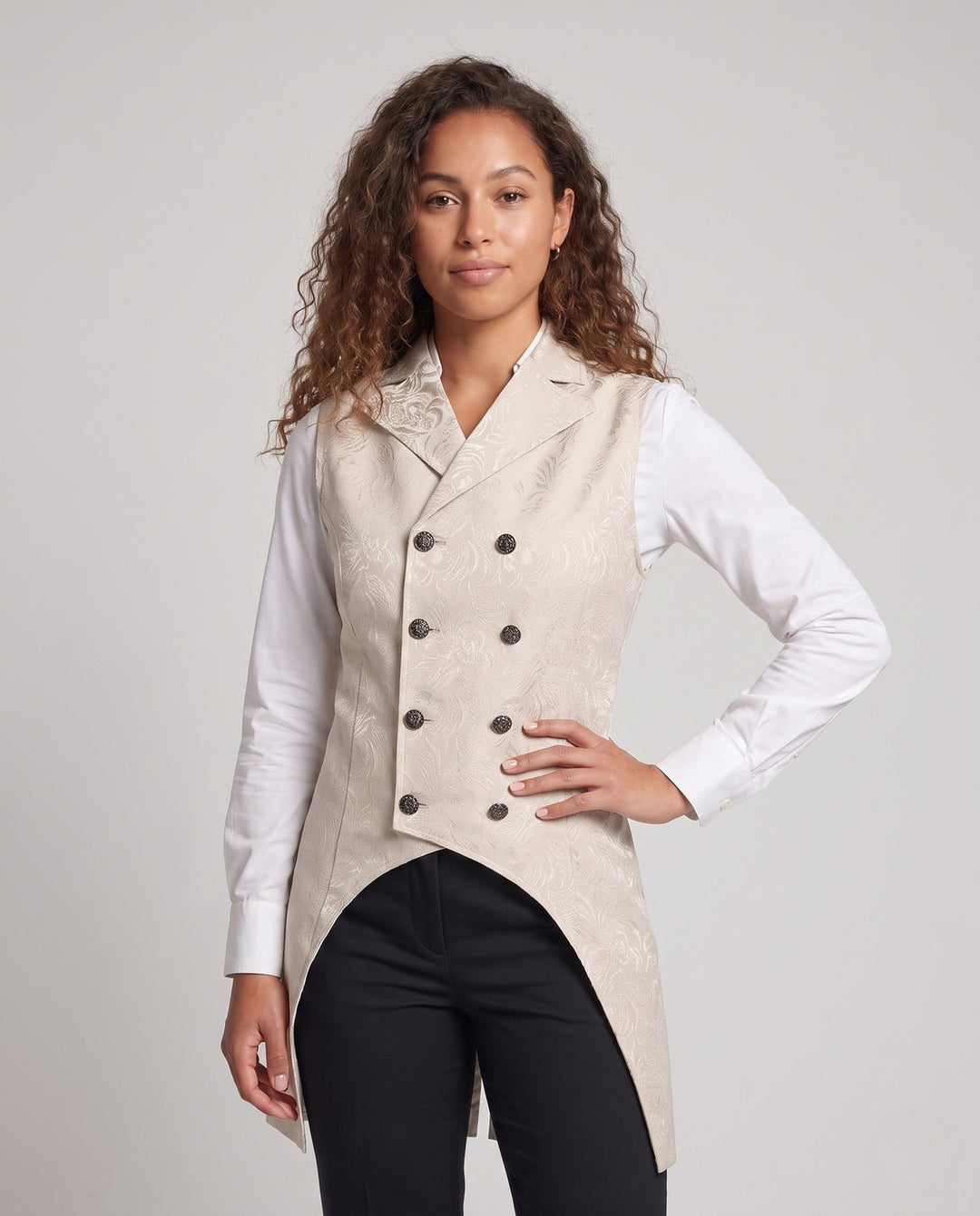 Dam elegant tailcoat jacka med blommig mönster