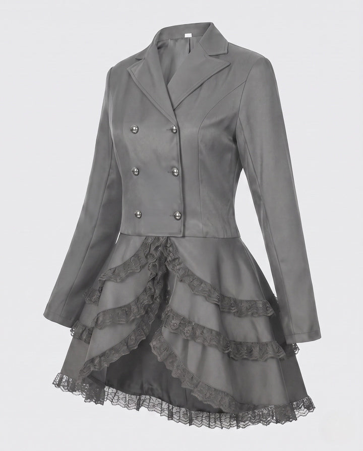 Dam elegant Ruffle jacka med Deep V-ringning och Double Buttoned fram