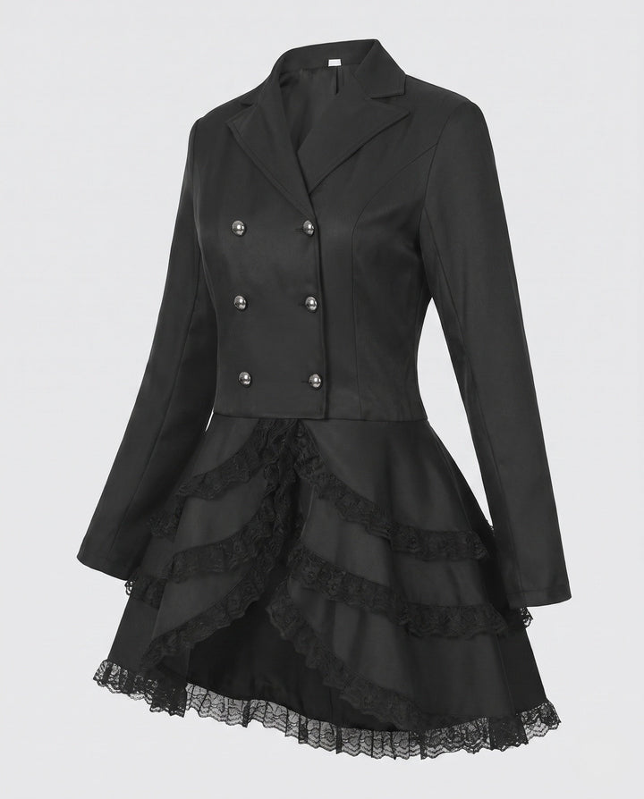 Dam elegant Ruffle jacka med Deep V-ringning och Double Buttoned fram