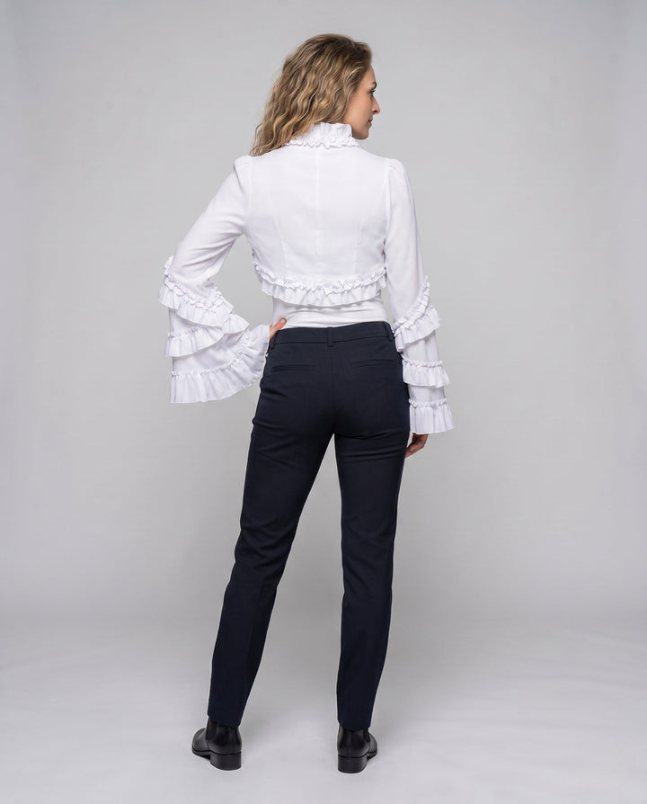 Dam elegant ruffle jacka med voluminous ärmar