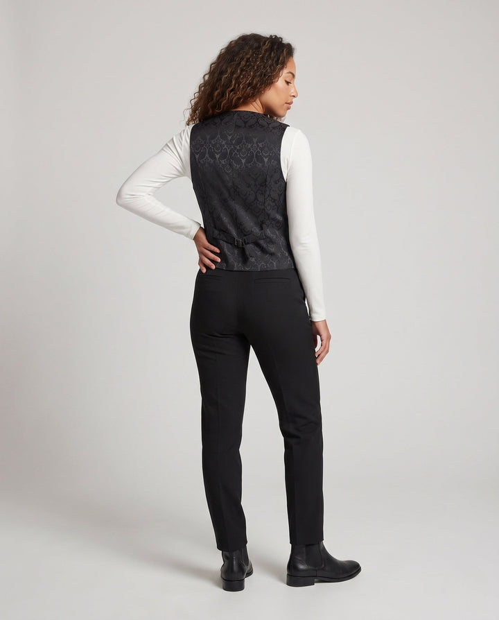 Dam Elegant Väst med Blommig Patterns och Ornate Knappar
