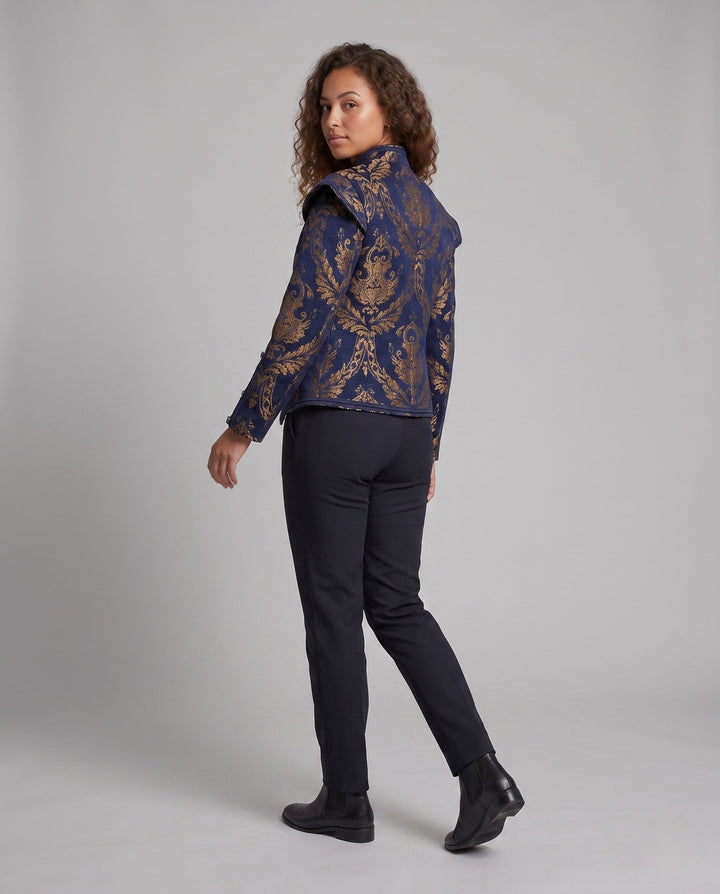 Dam Luxurious Jacquard jacka med Intricate broderi