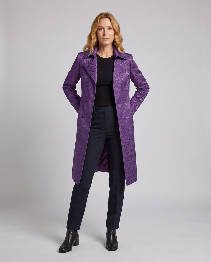 Dam Elegant Tailcoat med Blommig Mönster och Smooth Satin