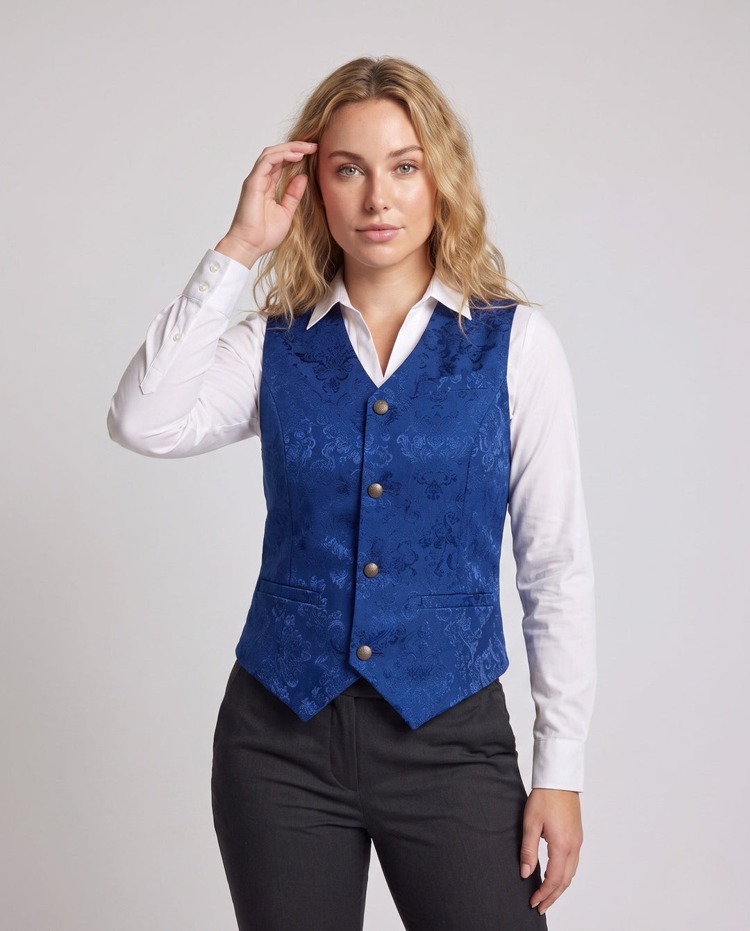 Dam elegant Lace väst med dekorativ knappar