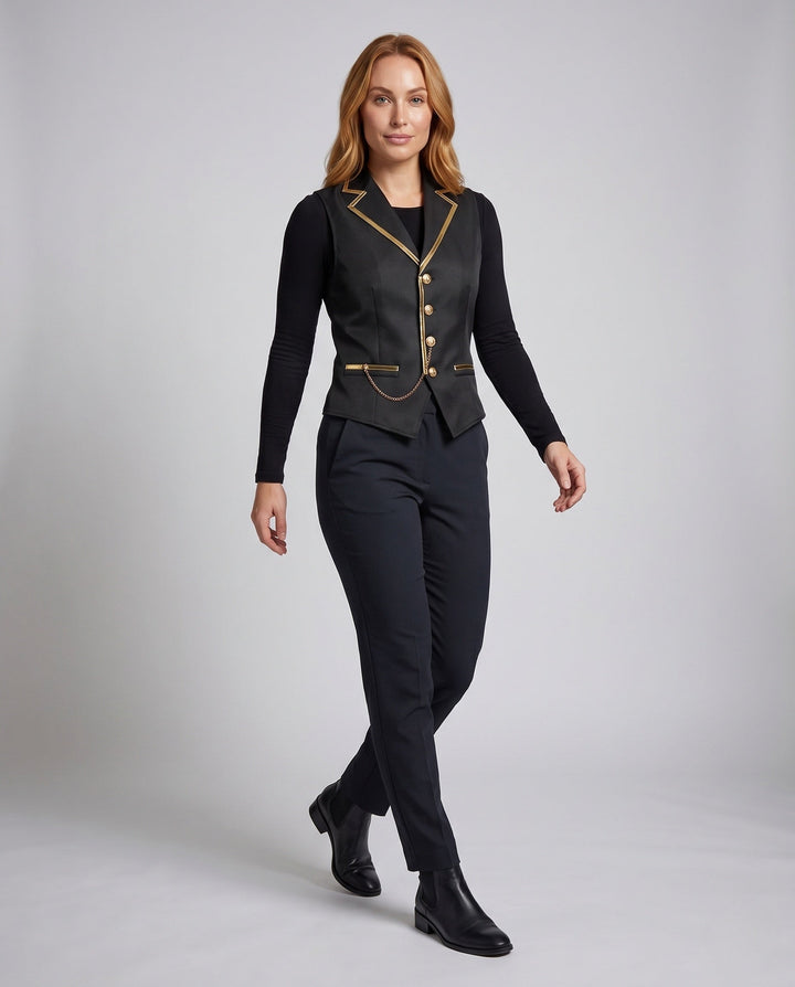 Dam elegant väst med Golden Accents och dekorativ Chain