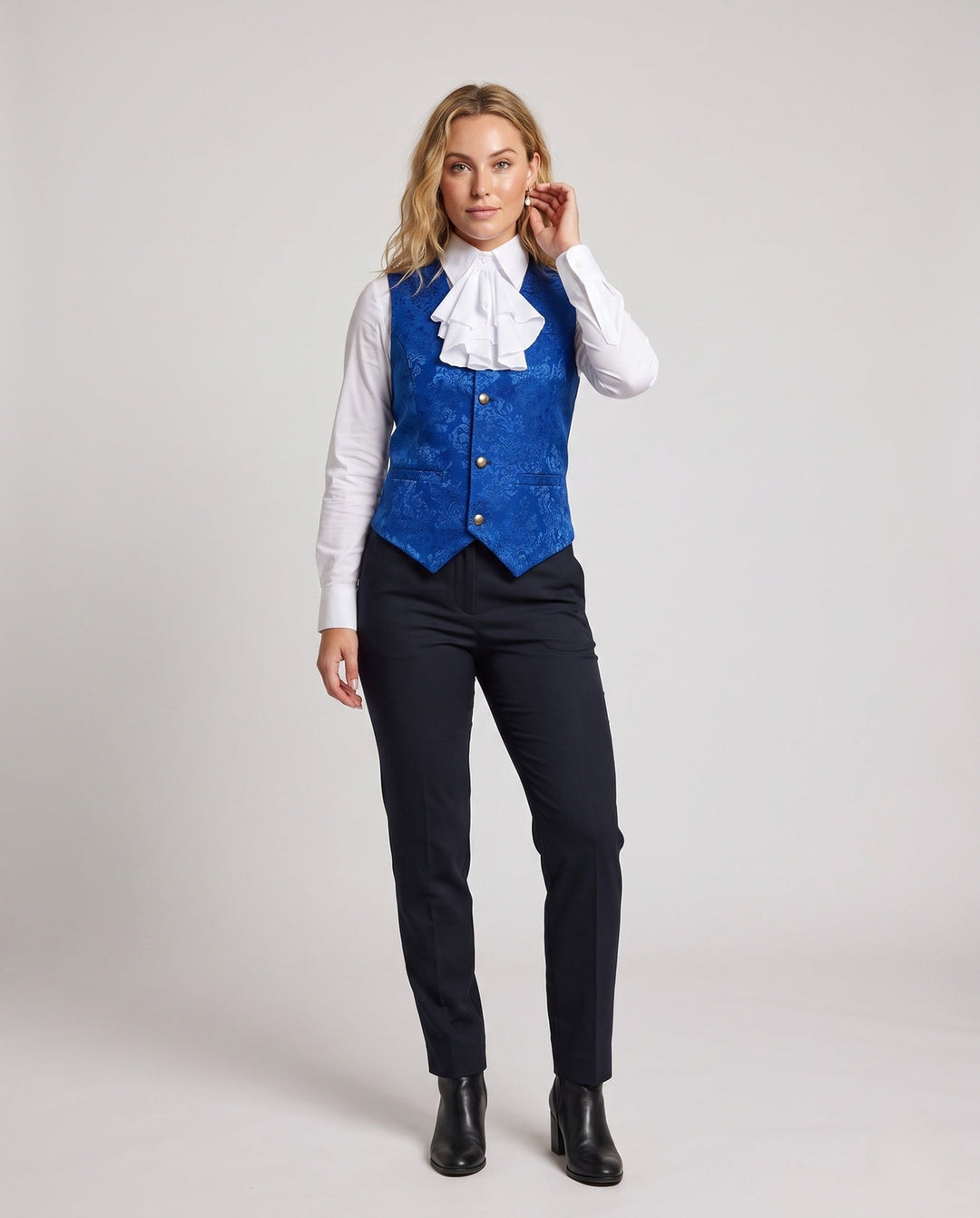 Dam elegant väst med elaborate ruffle detail