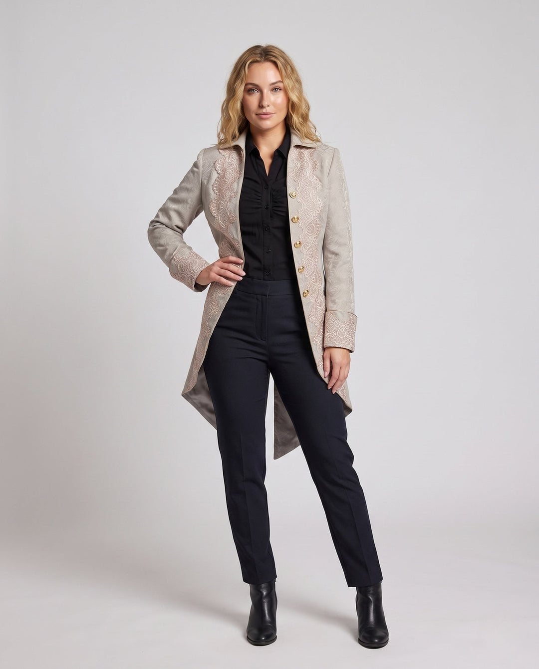 Dam elegant Woven jacka med Opulent spets Embellishments