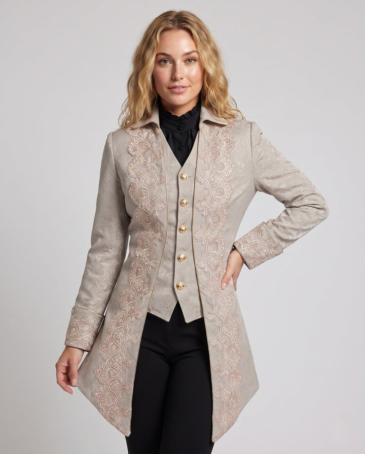 Dam elegant Woven jacka med Opulent spets Embellishments