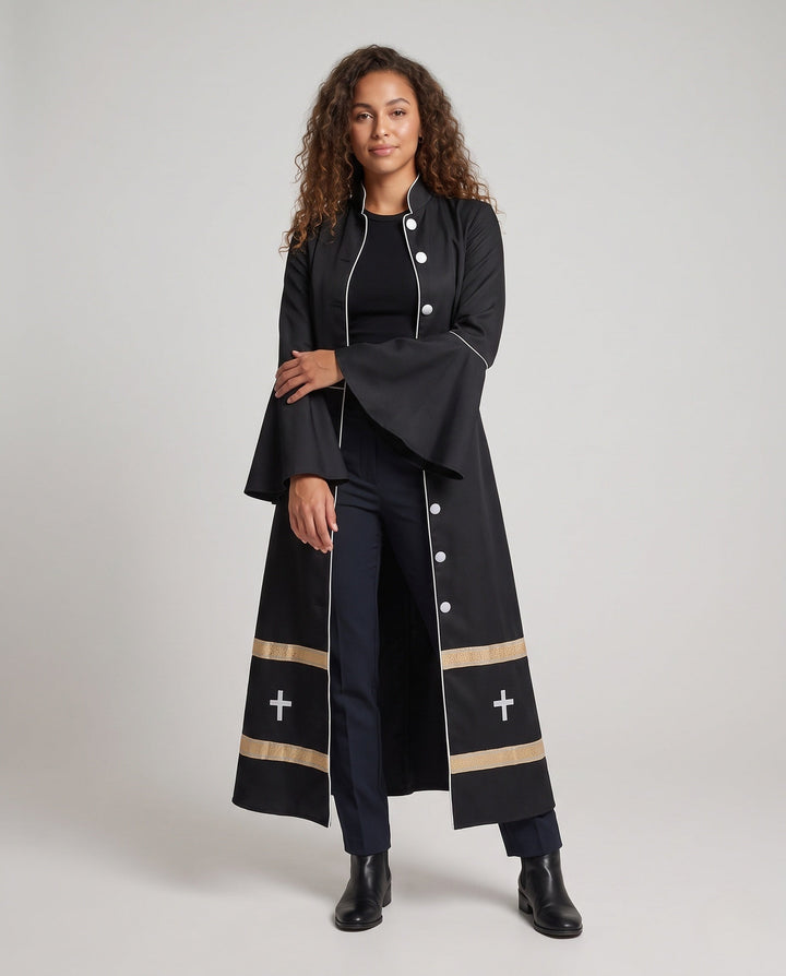 Dam elegant lång kappa med Bell ärmar och dekorativ fåll