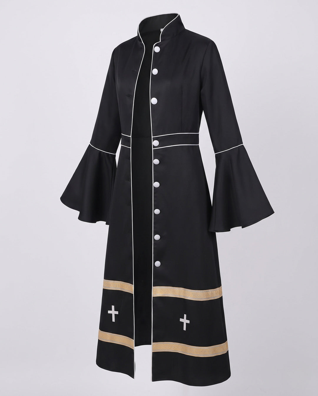 Dam elegant lång kappa med Bell ärmar och dekorativ fåll
