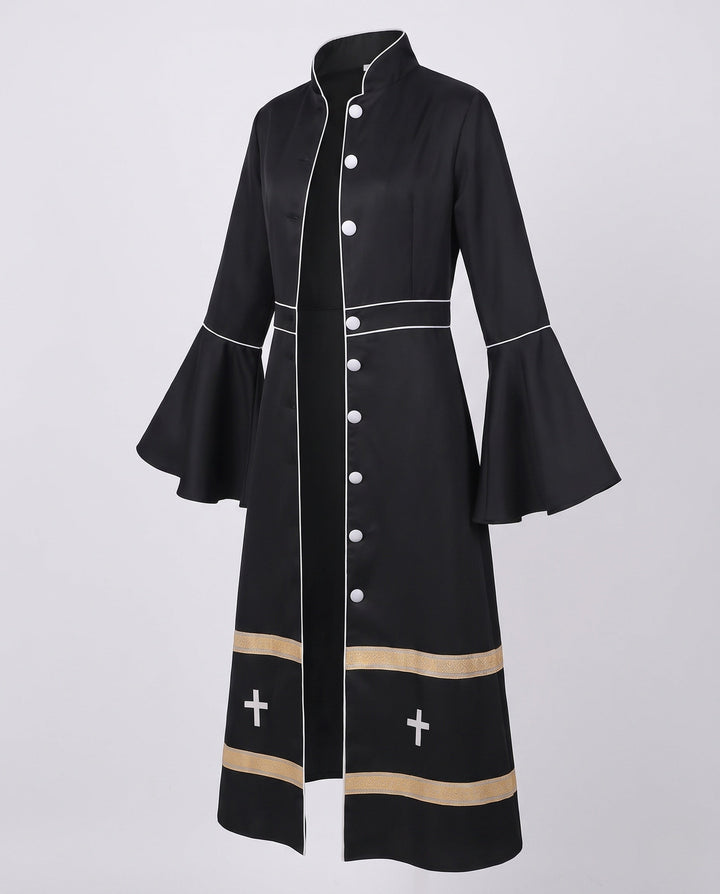 Dam elegant lång kappa med Bell ärmar och dekorativ fåll