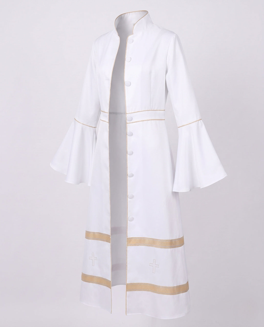 Dam elegant lång kappa med Bell ärmar och dekorativ fåll