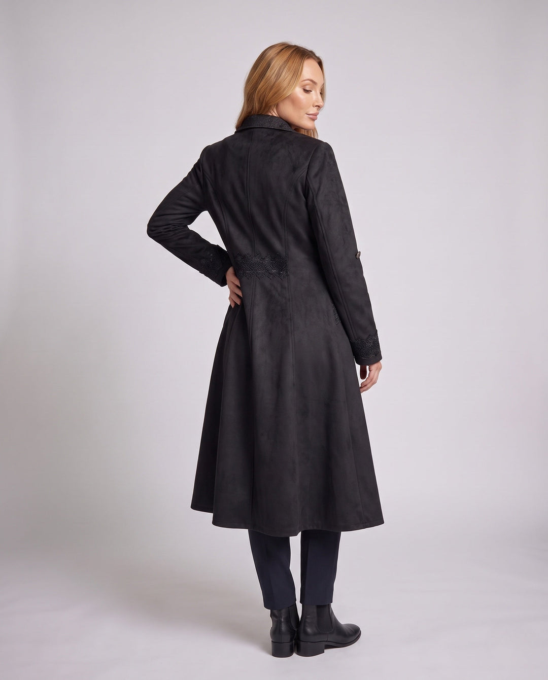 Dam sammet jacka med Asymmetric fåll och Lace Trim