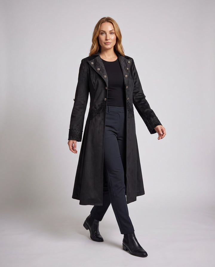 Dam sammet jacka med Asymmetric fåll och Lace Trim