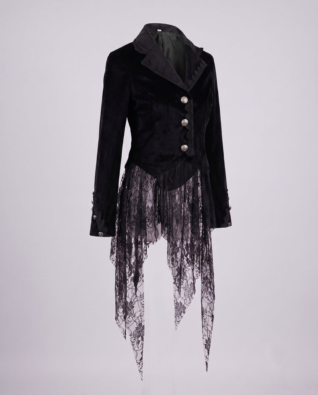 Dam sammet jacka med Asymmetric fåll och Lace Trim
