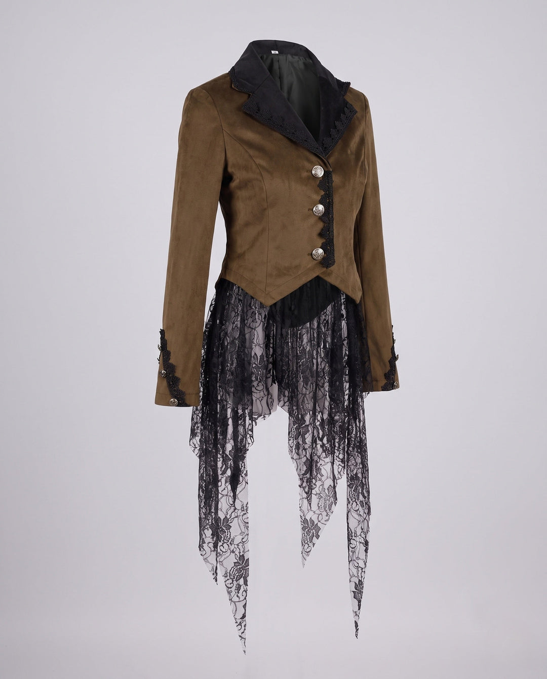 Dam sammet jacka med Asymmetric fåll och Lace Trim