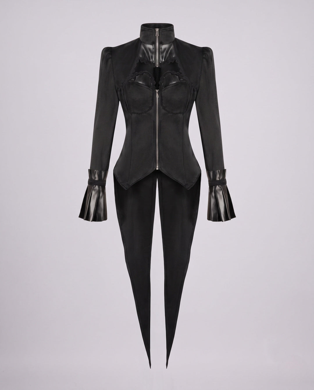 Dam sammet jacka med Asymmetric fåll och Lace Trim