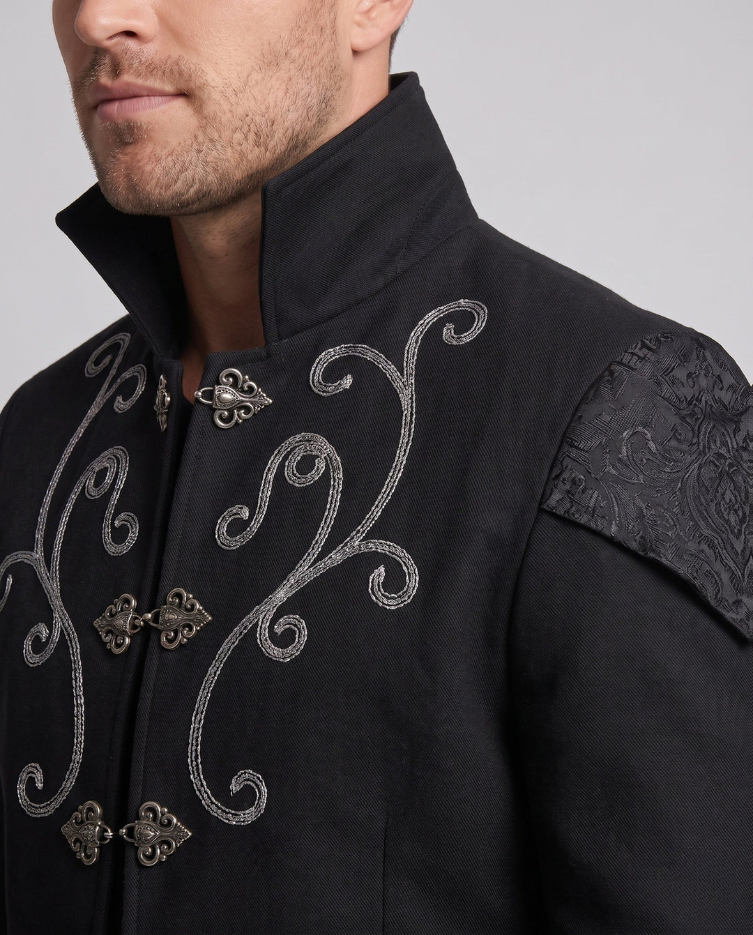 Herr Elegant Gothic Jacka med Intricate Embroidery