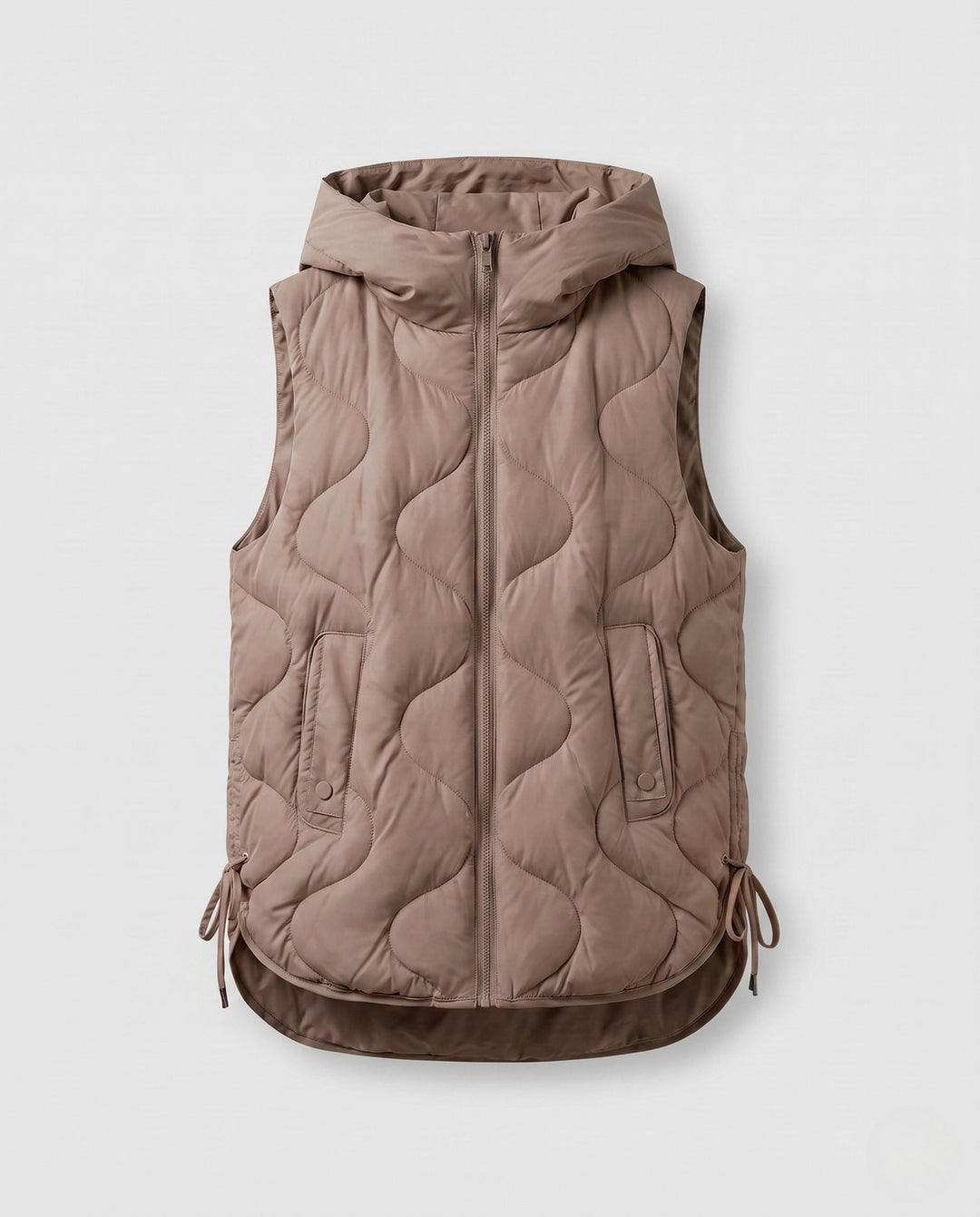 Dam Sleeveless Quiltad Väst med Huva Kant, Wave Quilting och Justerbar Drawstring