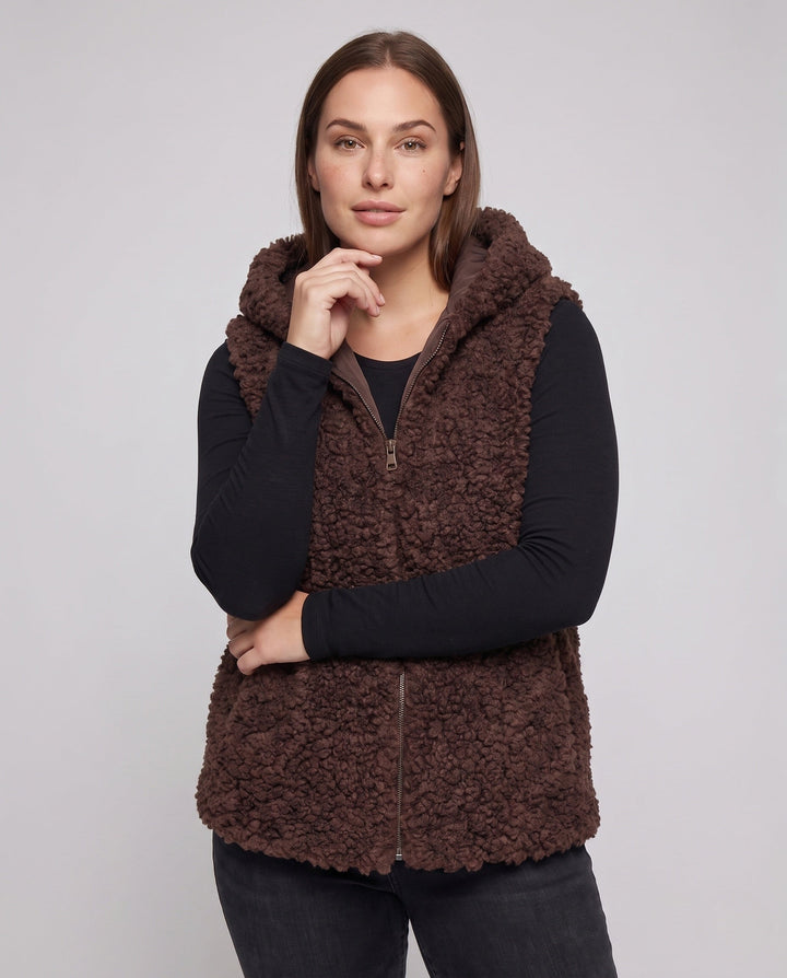 Dam Sleeveless Teddy Väst med Huva, Vadderad Foder och Praktisk Side Fickor