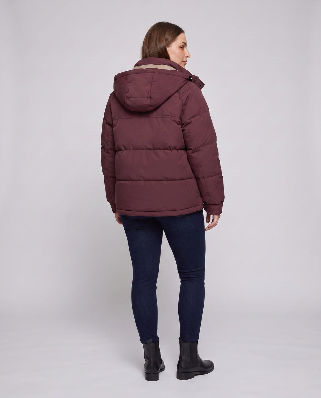 Dam Boxig Vadderad Jacka med Dold Two-Way Front, Contrasting Inner Panel och Funktionell Lock Fickor