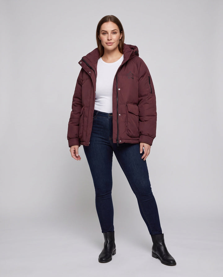 Dam Boxig Vadderad Jacka med Dold Two-Way Front, Contrasting Inner Panel och Funktionell Lock Fickor
