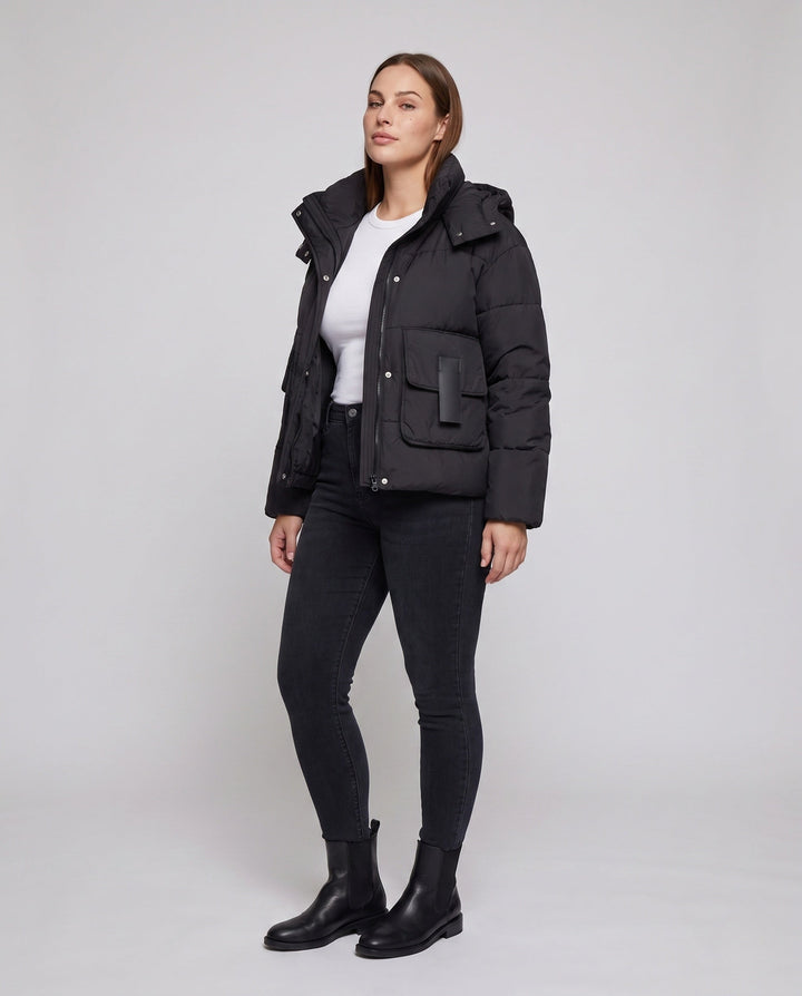 Dam Boxig-Vadderad Vardag Puffer med Side Cargo Flaps och Ergonomisk Shoulder Kant