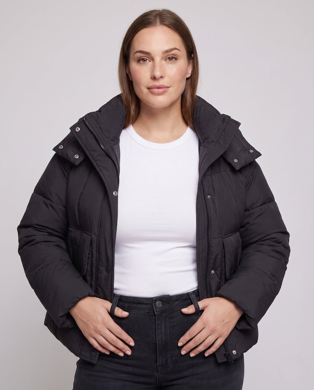 Dam Boxig-Vadderad Vardag Puffer med Side Cargo Flaps och Ergonomisk Shoulder Kant