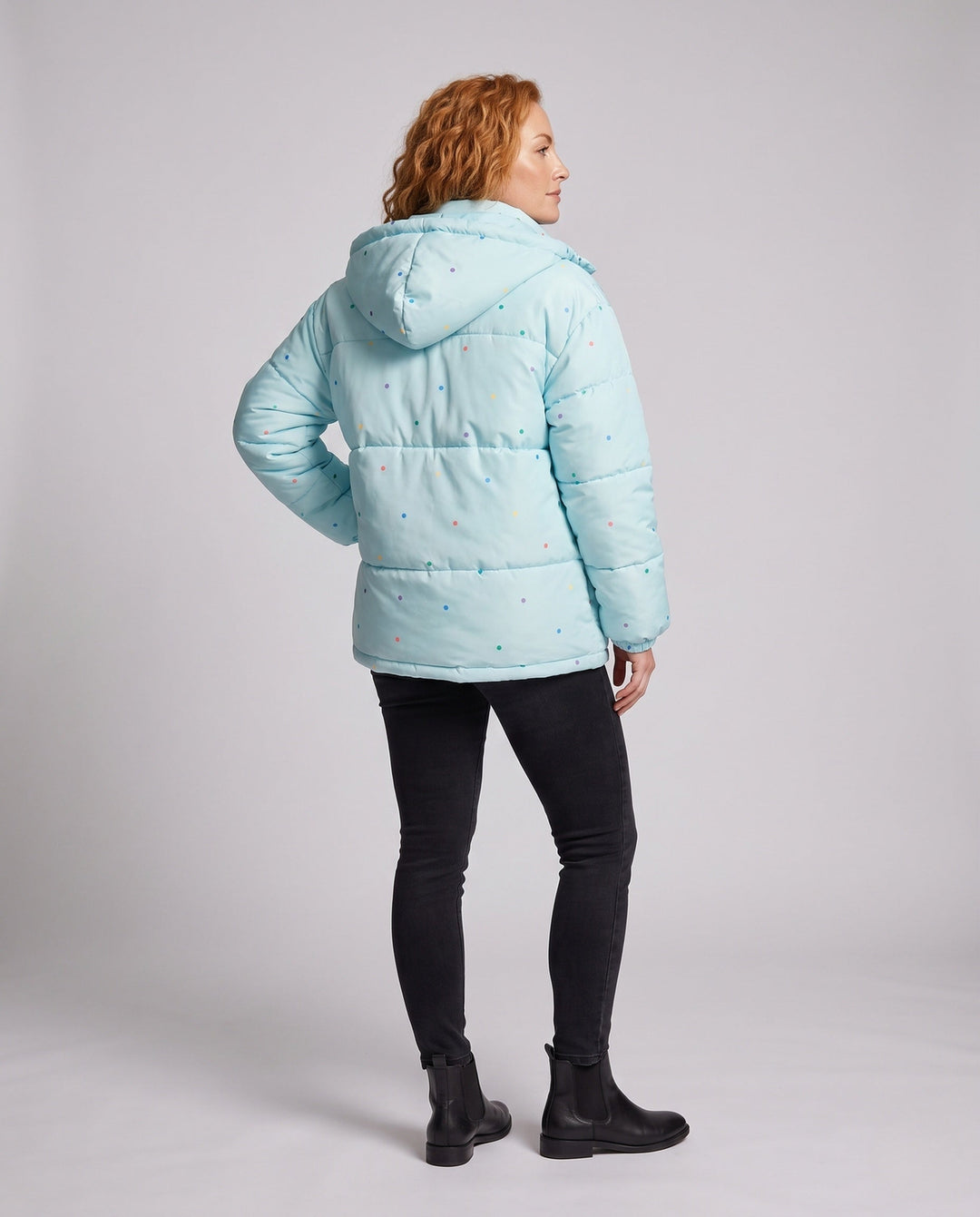 Dam Non-Quiltad Oversize Vadderad Jacka med Colorful Prick Appliqués och Huva