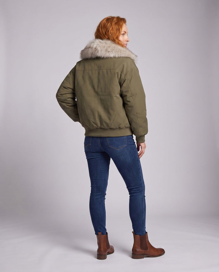 Dam Quiltad Thermo med Huva Jacka med Avtagbar Faux Fur Kant, Dold Dragkedja, och Ribbed Muddar