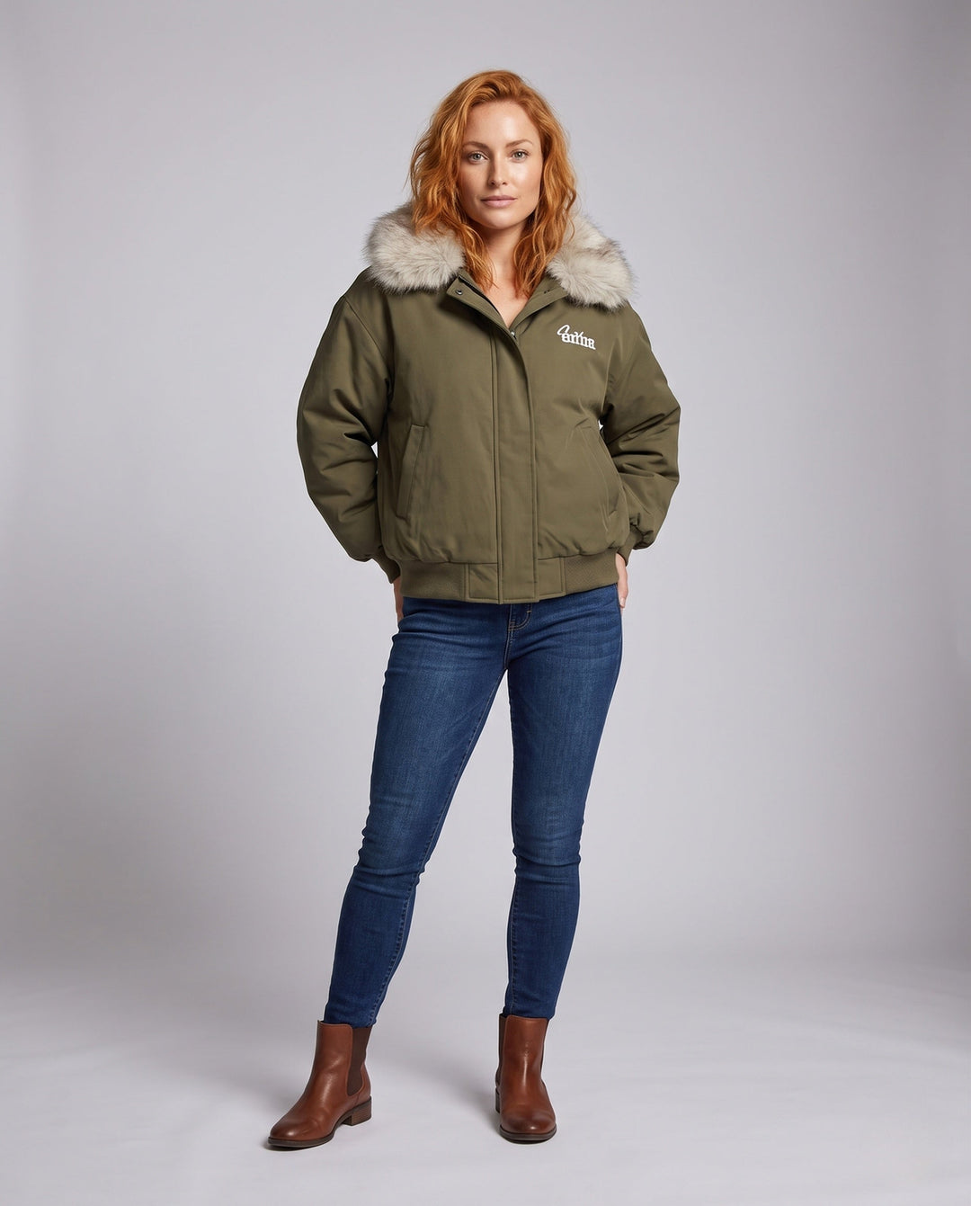 Dam Quiltad Thermo med Huva Jacka med Avtagbar Faux Fur Kant, Dold Dragkedja, och Ribbed Muddar