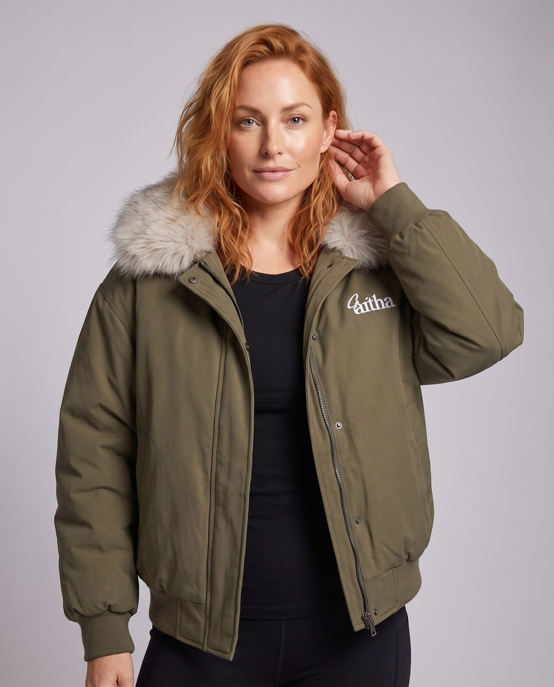 Dam Quiltad Thermo med Huva Jacka med Avtagbar Faux Fur Kant, Dold Dragkedja, och Ribbed Muddar