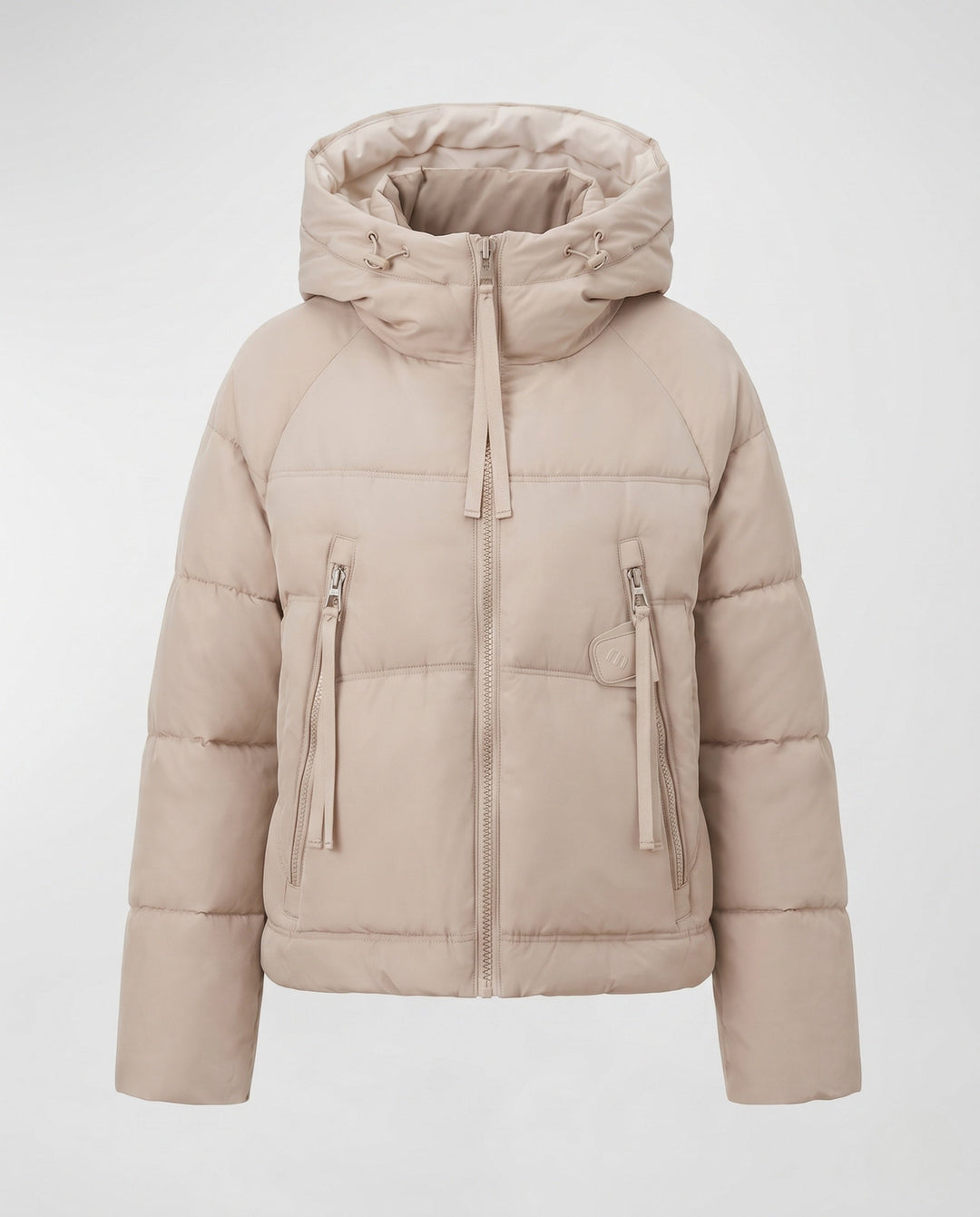 Dam Kort Quiltad Vadderad Jacka med Contrast Foder, Vadderad Huva och Dragkedja Fickor