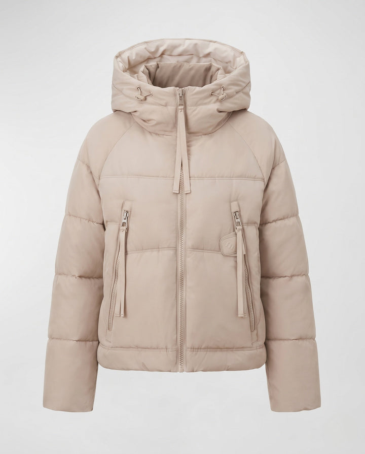 Dam Kort Quiltad Vadderad Jacka med Contrast Foder, Vadderad Huva och Dragkedja Fickor
