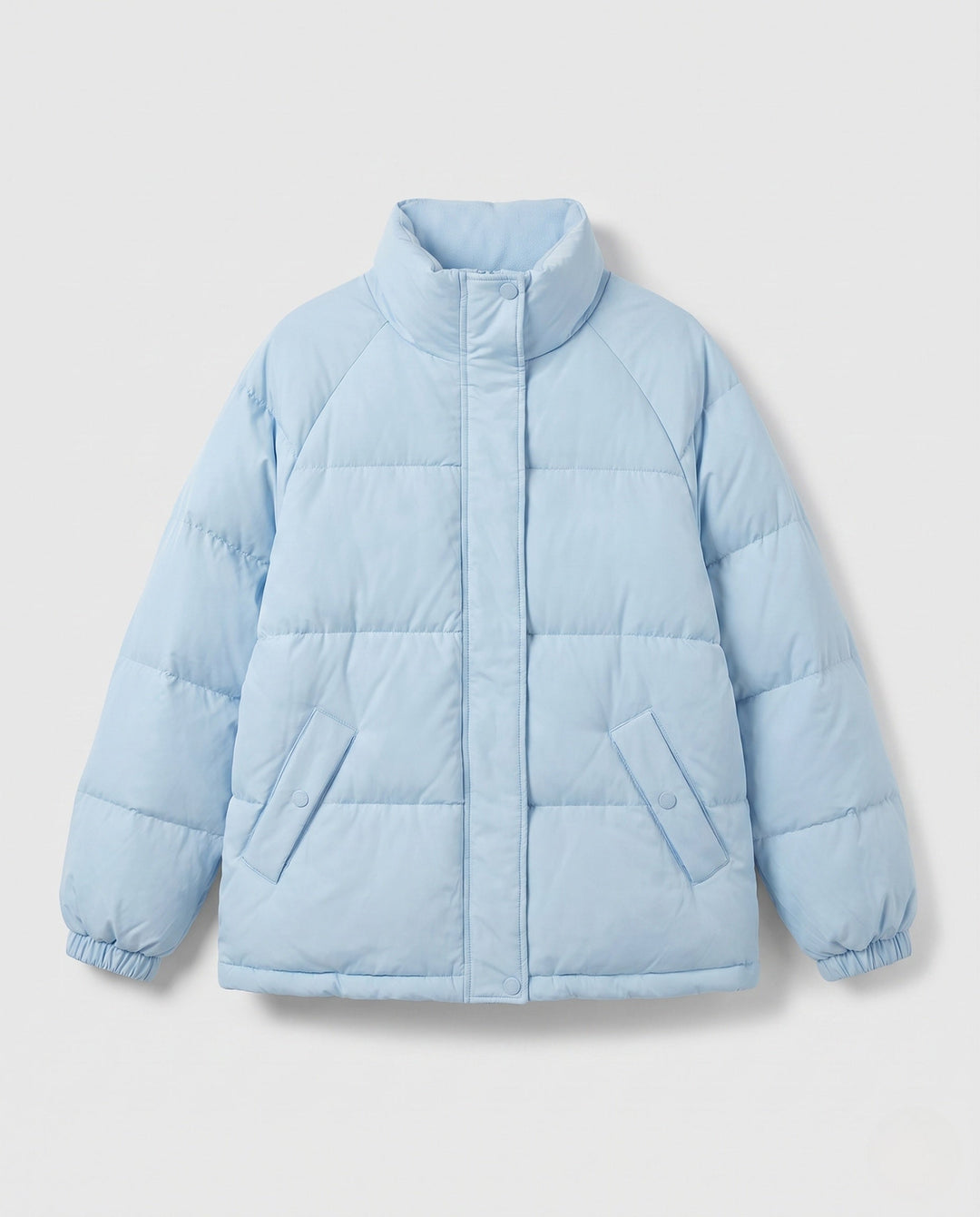 Dam Kort Oversize Quiltad Jacka med Hög-Closing Krage och Dold Press Stud Knäppning