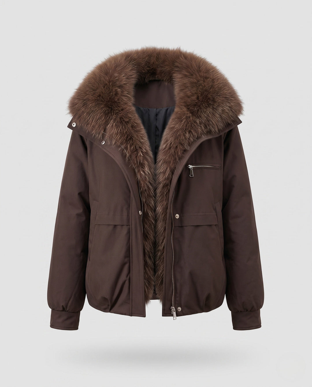 Dam Kort Quiltad Jacka med Voluminous Fur Krage, Zippered Chest Ficka och Elastic Muddar