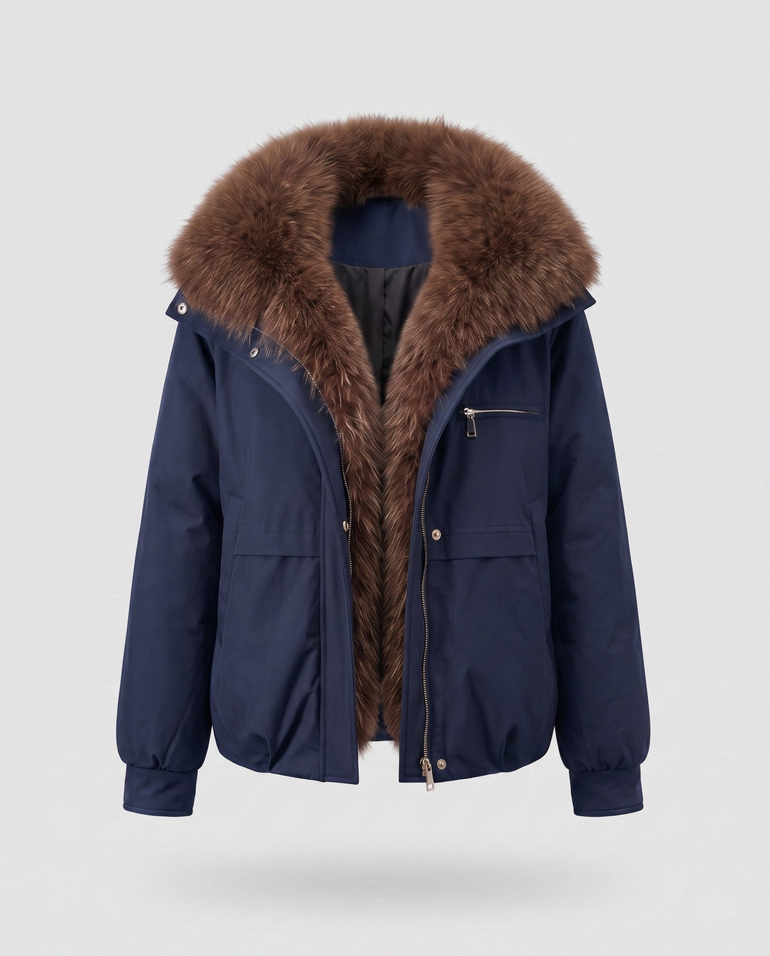Dam Kort Quiltad Jacka med Voluminous Fur Krage, Zippered Chest Ficka och Elastic Muddar