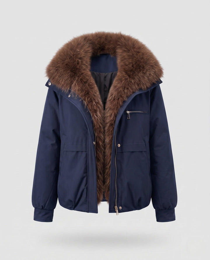 Dam Kort Quiltad Jacka med Voluminous Fur Krage, Zippered Chest Ficka och Elastic Muddar