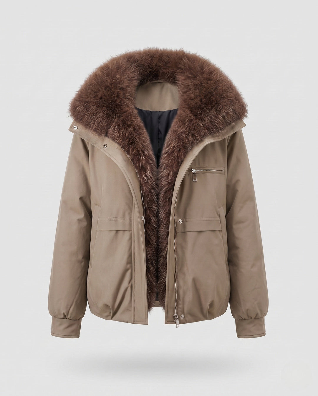 Dam Kort Quiltad Jacka med Voluminous Fur Krage, Zippered Chest Ficka och Elastic Muddar