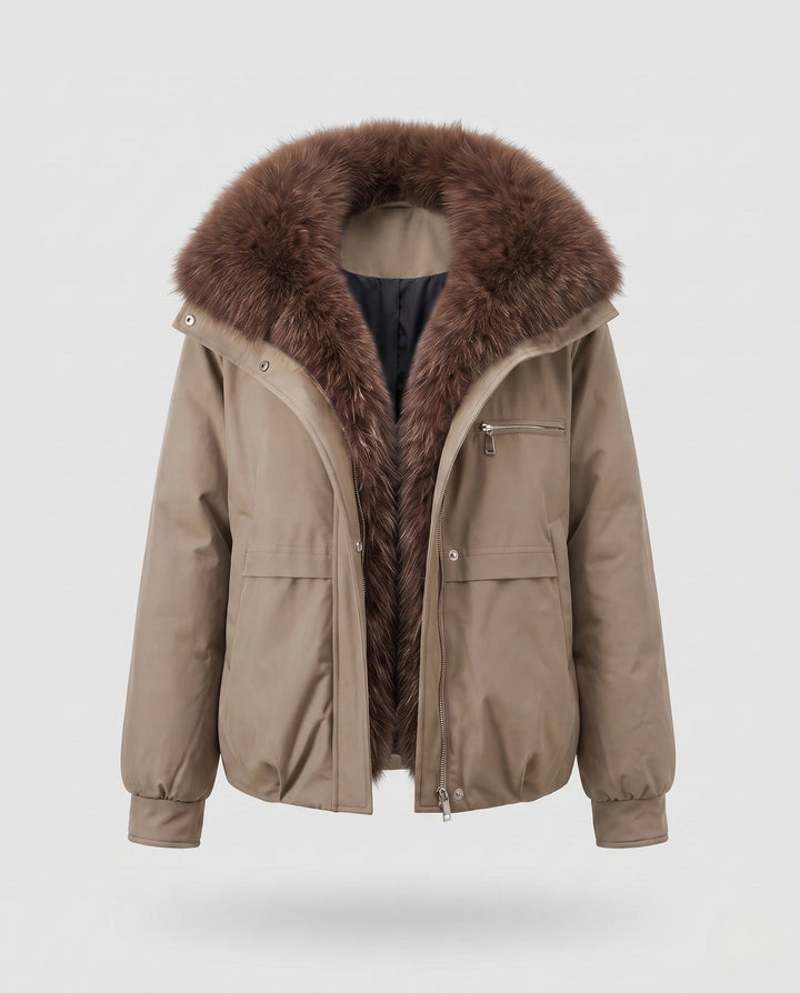 Dam Kort Quiltad Jacka med Voluminous Fur Krage, Zippered Chest Ficka och Elastic Muddar