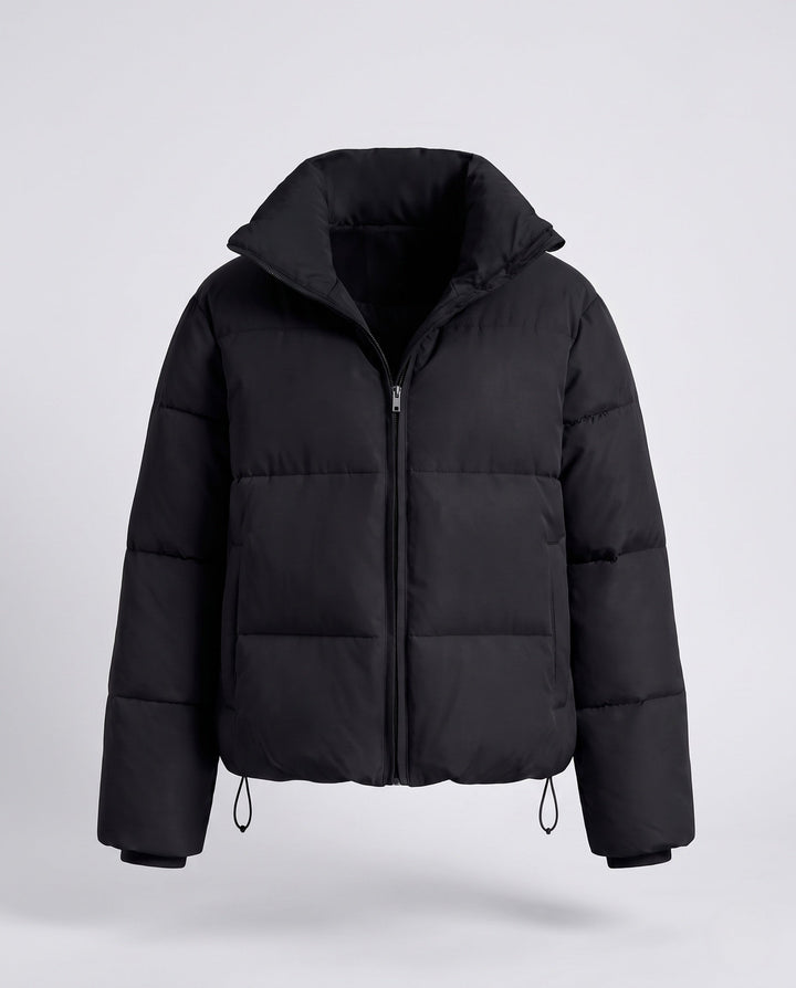 Dam Kort Termisk Vadderad Jacka med Hög Polo Krage och Internal Drawstring