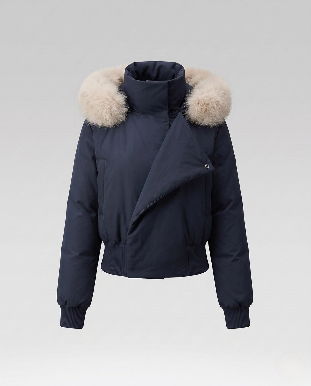 Dam Kort Thermo Boxig Jacka med Hög Shawl Krage och Avtagbar Huva Kant